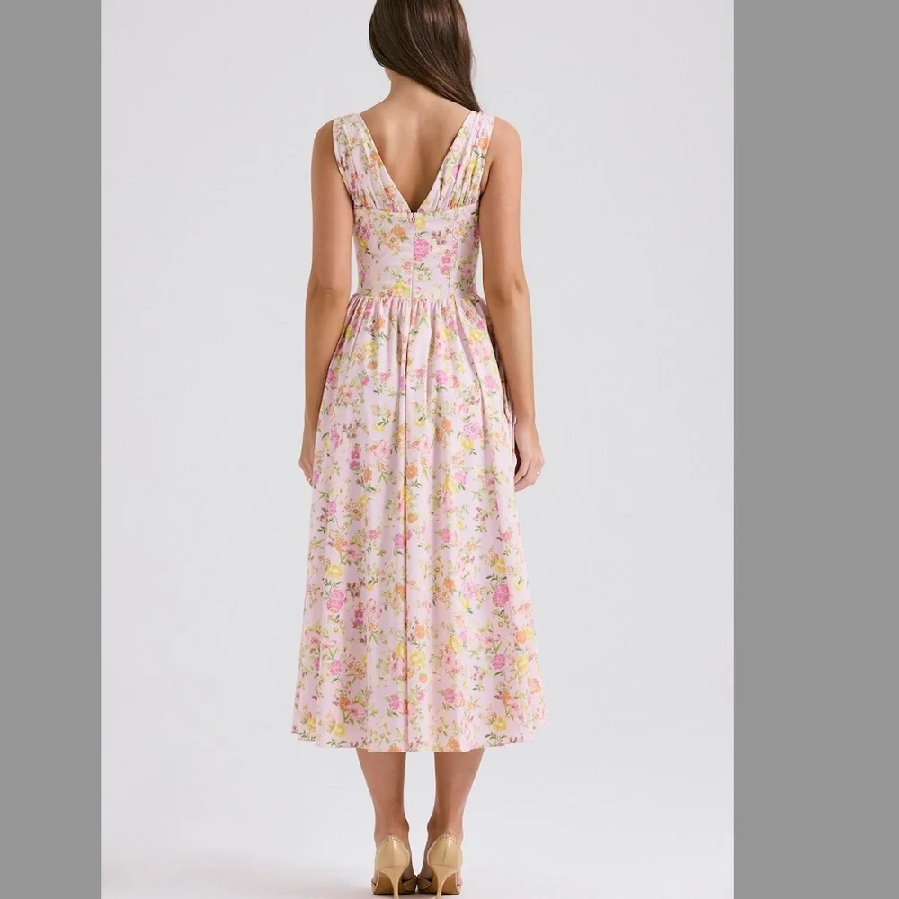 House of CB EMMELINA Pink Meadow Print Cotton Corset Sundress Plus Cup S / Small - Picture 3 of 5